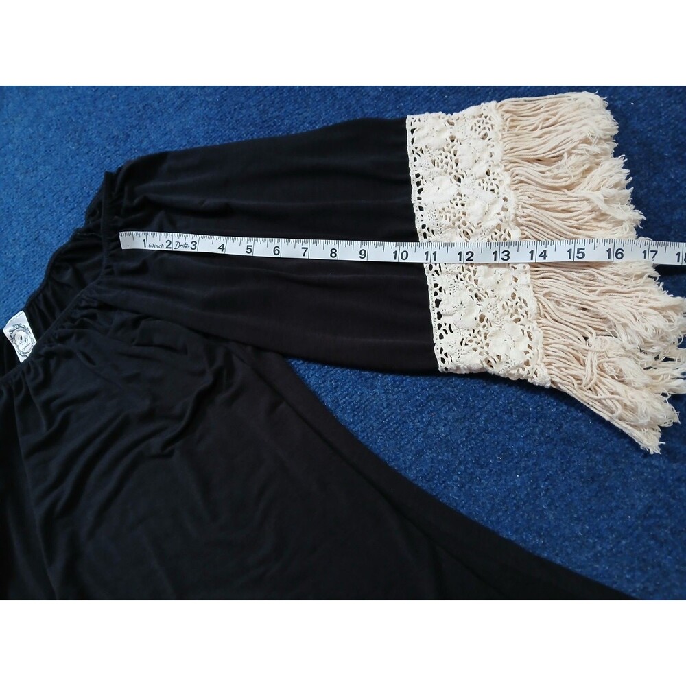 Black Boho/Western Style Dress Fringe Flare Sleeves Large NWOT - Picture 9 of 10